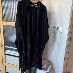 River Island Black Fringed Open-Front Cape